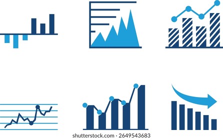 Growth bar icon set. Vector logo of an increasing chart. Business statistics and data analysis symbol. Represents business growth, profit increase, and progress with upward arrow and bar chart element
