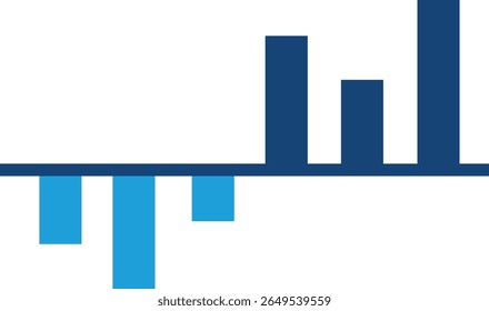 Growth bar icon. Vector logo of an increasing chart. Business statistics and data analysis symbol. Represents business growth, profit increase, and progress with upward arrow and bar chart elements.