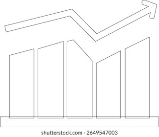 Growth bar line art icon. Vector logo of an increasing chart. Business statistics and data analysis symbol. Represents business growth, profit increase, and progress with upward arrow and bar chart el