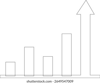 Growth bar line art icon. Vector logo of an increasing chart. Business statistics and data analysis symbol. Represents business growth, profit increase, and progress with upward arrow and bar chart el