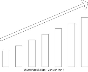 Growth bar line art icon. Vector logo of an increasing chart. Business statistics and data analysis symbol. Represents business growth, profit increase, and progress with upward arrow and bar chart el