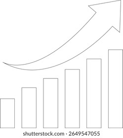 Growth bar line art icon. Vector logo of an increasing chart. Business statistics and data analysis symbol. Represents business growth, profit increase, and progress with upward arrow and bar chart el