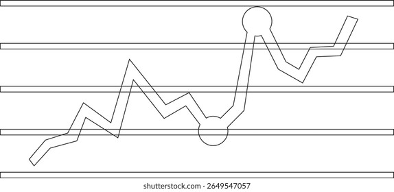 Growth bar line art icon. Vector logo of an increasing chart. Business statistics and data analysis symbol. Represents business growth, profit increase, and progress with upward arrow and bar chart el