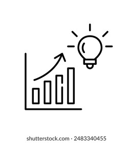 Growth bars chart and light bulb. Success and investment strategies ideas. Pixel perfect vector icon