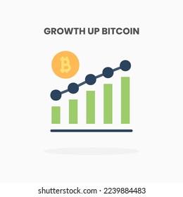 Growth up bitcoin chart bar icon flat. Vector illustration on white background. Can used for web, app, digital product, presentation, UI and many more.