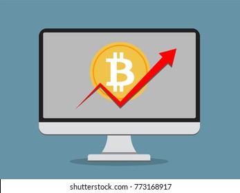 Growth bitcoin cryptocurrency concept with statistics chart showing various visualization on the display of monitor
