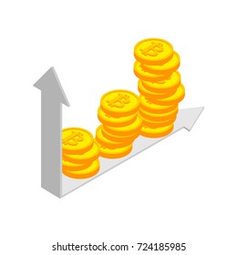 Growth bitcoin graph. Growth of  Cryptocurrency. Virtual money. Vector illustration
