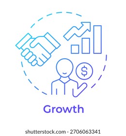 Growth blue gradient concept icon. Gaining customers and revenue. Startup growth stage. Business development. Round shape line illustration. Abstract idea. Graphic design. Easy to use in infographic