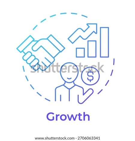 Growth blue gradient concept icon. Gaining customers and revenue. Startup growth stage. Business development. Round shape line illustration. Abstract idea. Graphic design. Easy to use in infographic