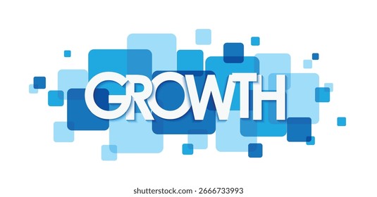 GROWTH blue vector typography banner with overlapping squares