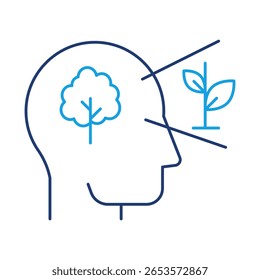 Crescimento - Cérebro com Árvore Simbolizando o Desenvolvimento e a Evolução Pessoal. Ícone de Vetor