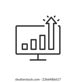 Wachstumsdurchbruch, lineares Symbol. Wachstumsdiagramm jenseits von Monitor, Erfolg und Leistung. Linie mit bearbeitbarem Hub