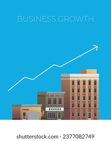 Growth of business. Buildings of company small, middle and big. Flat vector.