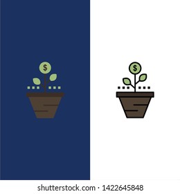 Growth, Business, Care, Finance, Grow, Growing, Money, Raise  Icons. Flat and Line Filled Icon Set Vector Blue Background