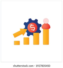 Growth business flat icon. Gradually rise of business, reaches point for expansion. Successful company policy. Increasing money.3d vector illustration