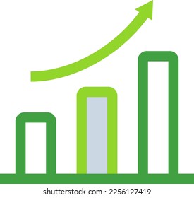 Growth business icon with green duotone style. Infographic, data, bar, grow, financial, report, target. Vector illustration