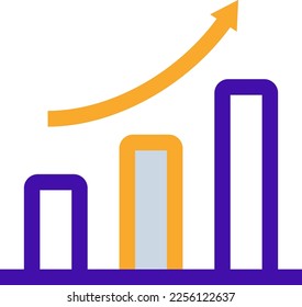 Growth business icon with purple and orange duotone style. Infographic, data, bar, grow, financial, report, target. Vector illustration