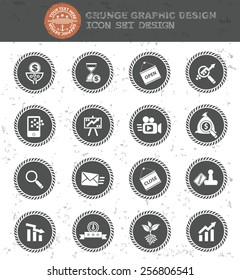 Growth of business icon set,black button,clean vector