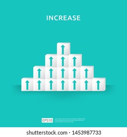 Growth business increase concept with stacking block. step stair ladder with arrow up vector illustration for success process, rise income salary rate, finance performance of return on investment ROI