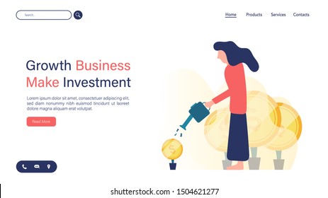 Growth business to make investment for better life. Website Landing Page, Web Page for business, Finance page template. Investment banner template design. Business Investment.