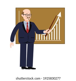 The growth of the business. Presentation of a business project. Vector image of a person for animation. All the details are on separate layers. Editable strokes.

