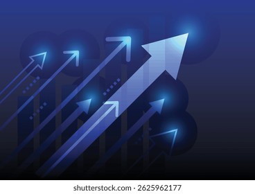 Growth business success background finance investment arrow on blue chart graph vector illustration concept abstract technology progress economy up data diagram symbol achievement strategy development