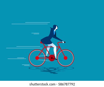 Growth. Business woman ride bicycle. Concept business illustration