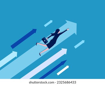Growth. Businesswoman flying with arrows. Business concept 