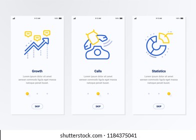 Growth, Calls, Statistics Vertical Cards with strong metaphors. Template for website design.