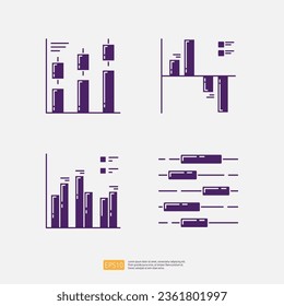 Gráfico de Candlestick Crecimiento, Gráfico de barras de diagrama estadístico Gráfico de finanzas empresariales y conjunto de iconos de ilustración de vectores de glifo sólido gráfico con imágenes