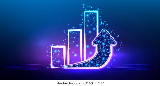 Growth chart. Abstract glowing statistic chart icon. Triangle chart. Business strategy concept. Polygonal icon for business. Isolated vector ilustration