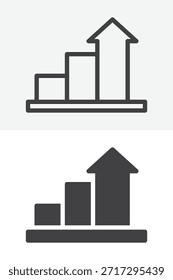 Growth chart arrow different style icon set. Line and outline with solid icon version, editable stroke vector sign and symbol. Growth chart icon for analytics and success.