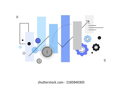 Growth chart. Arrow up inside bars. Fin tech concept. Flat illustration. Vector file.