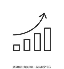 Growth chart and up arrow, linear icon. Line with editable stroke