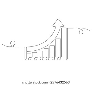 Growth chart with arrow. One continuous line drawing of growing chart. Symbol of success and growth in business. Editable stroke. Doodle line illustration