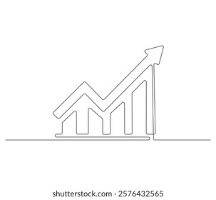 Growth chart with arrow. One continuous line drawing of growing chart. Symbol of success and growth in business. Editable stroke. Doodle line illustration