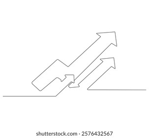 Growth chart with arrow. One continuous line drawing of growing chart. Symbol of success and growth in business. Editable stroke. Doodle line illustration