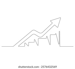 Growth chart with arrow. One continuous line drawing of growing chart. Symbol of success and growth in business. Editable stroke. Doodle line illustration