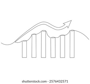 Growth chart with arrow. One continuous line drawing of growing chart. Symbol of success and growth in business. Editable stroke. Doodle line illustration