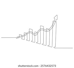 Growth chart with arrow. One continuous line drawing of growing chart. Symbol of success and growth in business. Editable stroke. Doodle line illustration