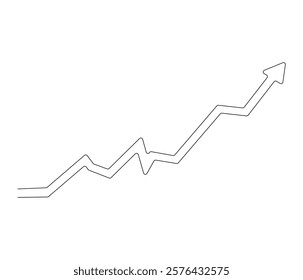 Growth chart with arrow. One continuous line drawing of growing chart. Symbol of success and growth in business. Editable stroke. Doodle line illustration