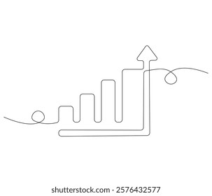 Growth chart with arrow. One continuous line drawing of growing chart. Symbol of success and growth in business. Editable stroke. Doodle line illustration