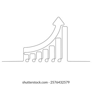 Growth chart with arrow. One continuous line drawing of growing chart. Symbol of success and growth in business. Editable stroke. Doodle line illustration