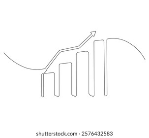 Growth chart with arrow. One continuous line drawing of growing chart. Symbol of success and growth in business. Editable stroke. Doodle line illustration