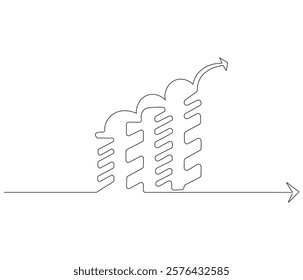 Growth chart with arrow. One continuous line drawing of growing chart. Symbol of success and growth in business. Editable stroke. Doodle line illustration