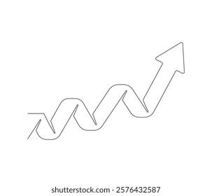 Growth chart with arrow. One continuous line drawing of growing chart. Symbol of success and growth in business. Editable stroke. Doodle line illustration