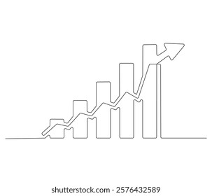 Growth chart with arrow. One continuous line drawing of growing chart. Symbol of success and growth in business. Editable stroke. Doodle line illustration