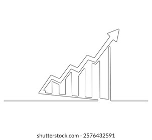 Growth chart with arrow. One continuous line drawing of growing chart. Symbol of success and growth in business. Editable stroke. Doodle line illustration