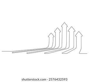 Growth chart with arrow. One continuous line drawing of growing chart. Symbol of success and growth in business. Editable stroke. Doodle line illustration