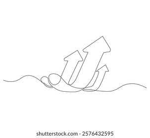 Growth chart with arrow. One continuous line drawing of growing chart. Symbol of success and growth in business. Editable stroke. Doodle line illustration